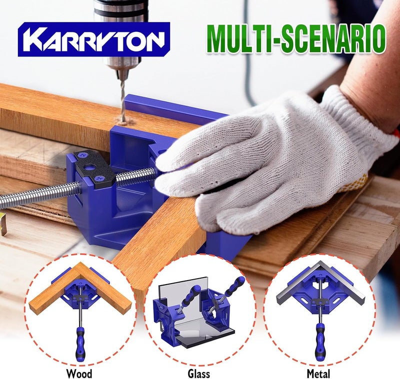 KARRYTON 90 Degree Corner Clamp Set, 4 Pack Aluminum Alloy Swing Jaw Corner Clamps for Woodworking + 4 ABS Plastic Right Angle Clamps, Framing, Cabinet DIY - Image 4
